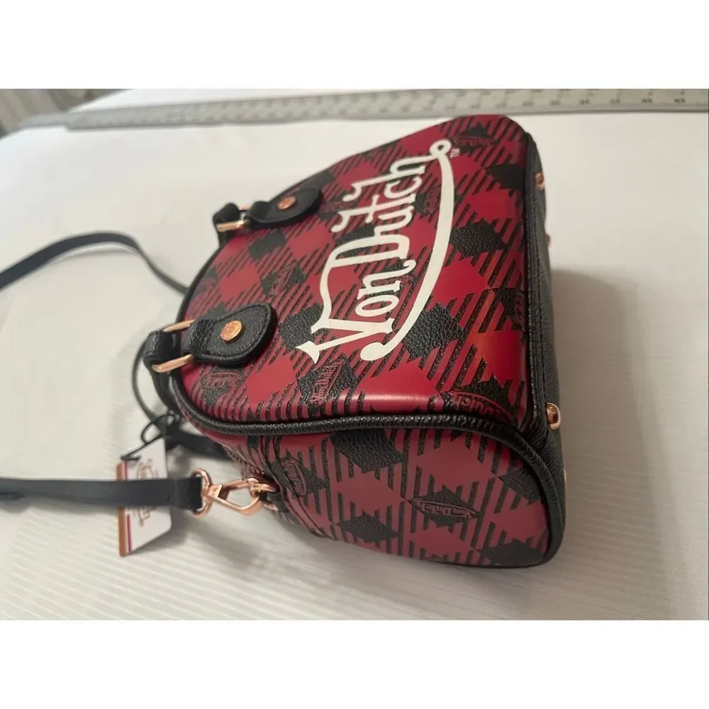 NWT Von Dutch Red Black Plaid Bowling Bag Crossbody Purse NIB New